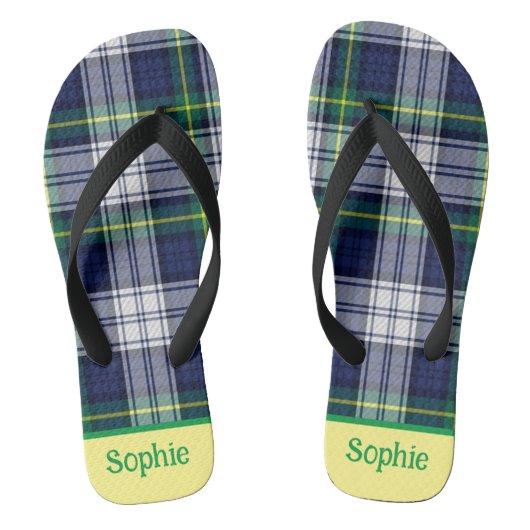 Tongs Plaid bleu et vert (Semelle)