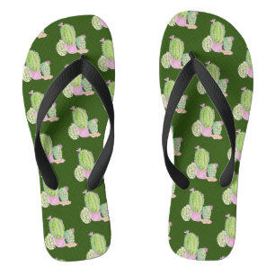 Tongs Plante de cactus à l'aquarelle vert rose