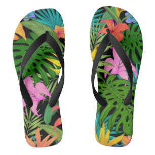 Tongs Plantes tropicaux et fleurs colorées