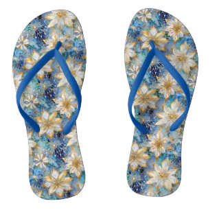 Tongs Poinsettias de Noël Blanc Bleu