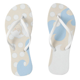 Tongs Points, Vagues, Dauphin de mer, Bleu crémeux