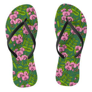 Tongs Pois doux et bourdons, vert et rose