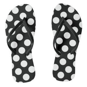 Tongs Pois noirs et blancs, Motif Polka