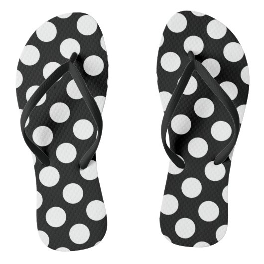 Tongs Pois noirs et blancs, Motif Polka (Semelle)