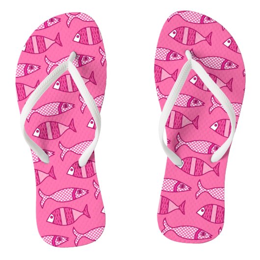 Tongs Poisson Moderne Rétro, Fuchsia, Rose Clair, Rose F (Semelle)