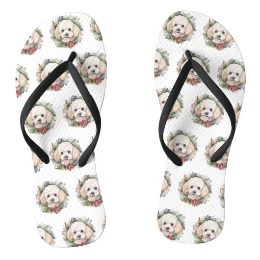 Tongs Poodle Noël Wreath Festive Pup (Semelle)