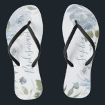 Tongs Porte-mère florale bleu poussiéreuse personnalisée<br><div class="desc">Aquarelle moderne florale en bleu poussiéreux et vert sauge,  élégant et romantique,  grand cadeau de mariée personnalisée</div>