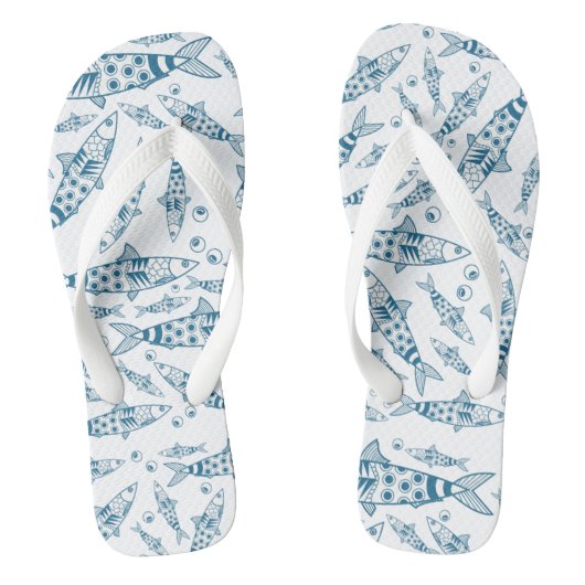 Tongs Portugais Lisbonne Sardines Motif Azulejos Blanc (Semelle)