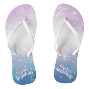 Tongs Pourpre et bleu avec la fleur rose de spa du blanc