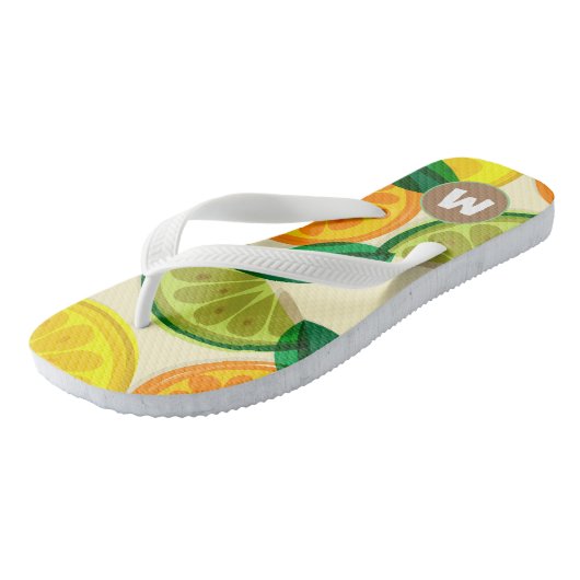 Tongs Premier joli motif rétro l Citrus Vert Jaune (Incliné)