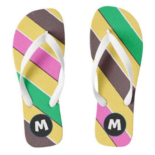 Tongs Première Moderne bandes rétro colorées l Jaune (Semelle)