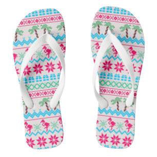 Tongs Pull de Noël laid Flamant Rose Plage Tropicale