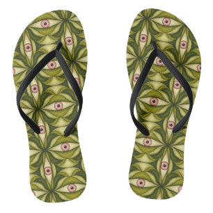 Tongs Quirky Rose Eyes Et Vert Botanical Motif
