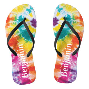 Tongs Rainbow Tie Dye Colorful Nom personnalisé Vacances
