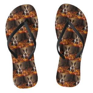 Tongs Rat Terrier dans les feuilles d'automne qui tomben