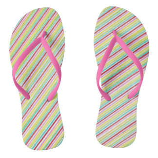 Tongs rayés de bandes diagonales colorées