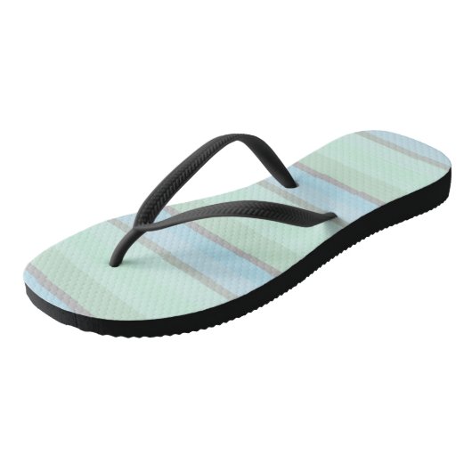 Tongs Rayures Abstraites Bleues et Vertes (Incliné)