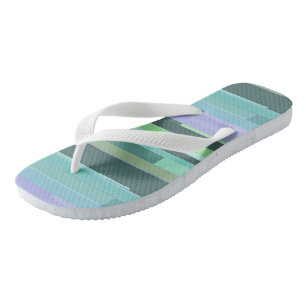 Tongs Rayures Abstraites Violettes, Vertes et Turquoise