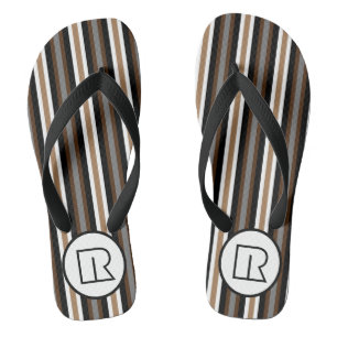 Tongs Rayures grises, marron et noires avec monogramme