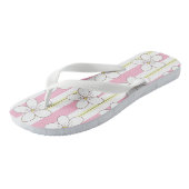 Tongs Rayures roses et blanches avec fleurs (Incliné)