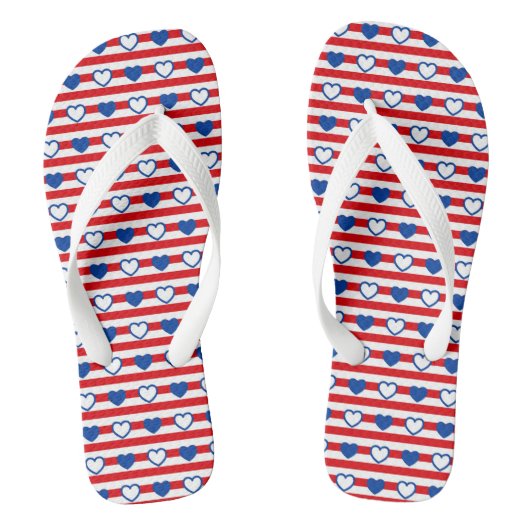 Tongs Rayures rouges, blanches et bleues et cœurs (Semelle)