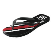 Tongs Rayures rouges et noires avec nom et numéro (Incliné)