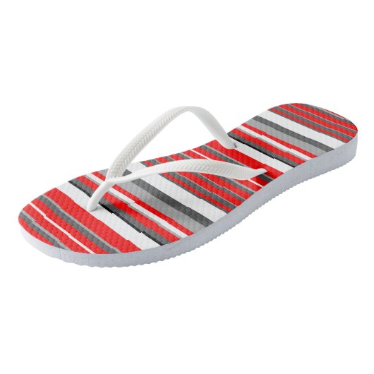 Tongs rayures rouges noires blanches et grises (Incliné)