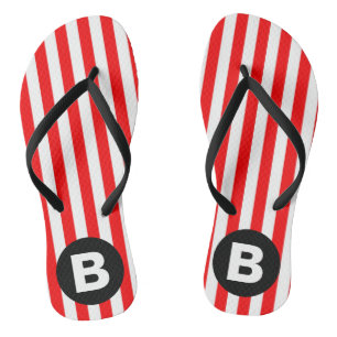 Tongs Rayures verticales blanches rouges Monogramme noir