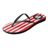 Tongs Rayures verticales blanches rouges Monogramme noir (Incliné)
