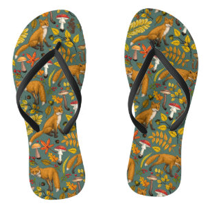 Tongs Renard d'automne sur pin vert