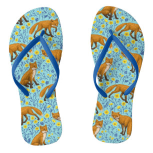 Tongs Renards et papillons sur le bleu de la piscine
