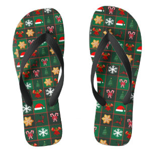 Tongs rennes de noël, biscuit, plaid de buffle vert  