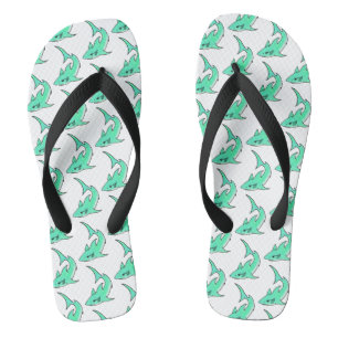 Tongs requin souriant de dessin animé bleu vert océan an