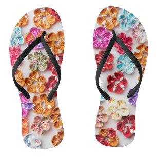 Tongs Ressort tissu cousu artisanal Fleurs Multicolor