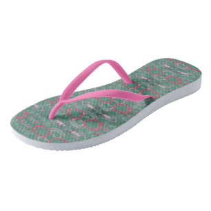 Tongs Résumé géométrique vert et rose 2