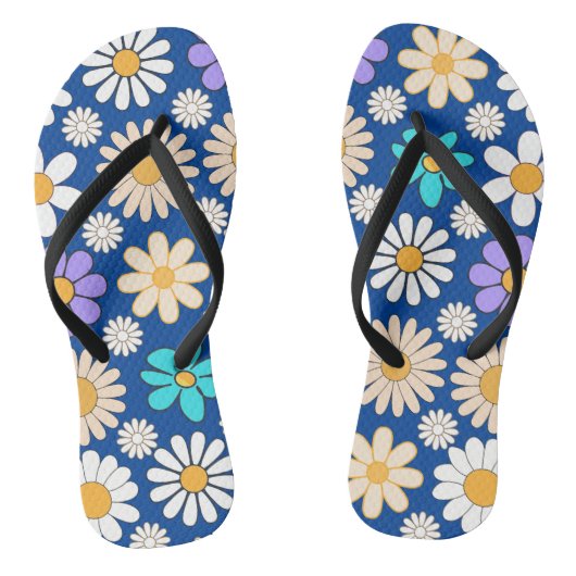 Tongs Retro Daisy Motif Simple.01. BG bleu (Semelle)