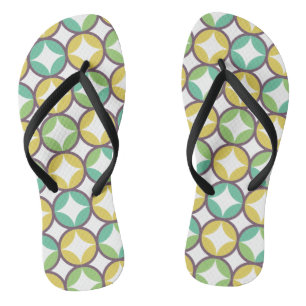 Tongs Retro Diamond dans Circle Pattern Blue Green Gold