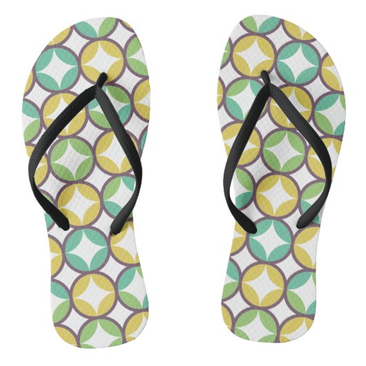 Tongs Retro Diamond dans Circle Pattern Blue Green Gold (Semelle)