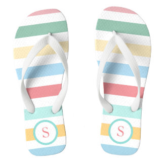 Tongs Retro Pastel rayures avec votre Monogramme