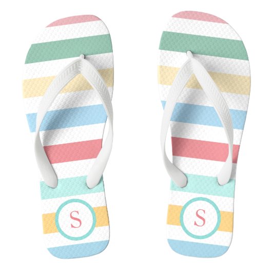 Tongs Retro Pastel rayures avec votre Monogramme (Semelle)