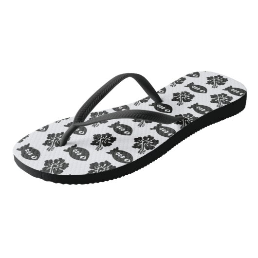 Tongs Retro Tiki Black and White Pattern (Incliné)