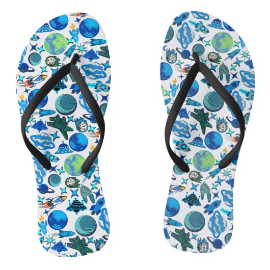 Tongs Roquettes rétro dans l'espace. BG blanc (Semelle)