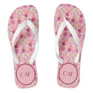 Tongs Rose Blanc Magenta Floral Élégant Bohème