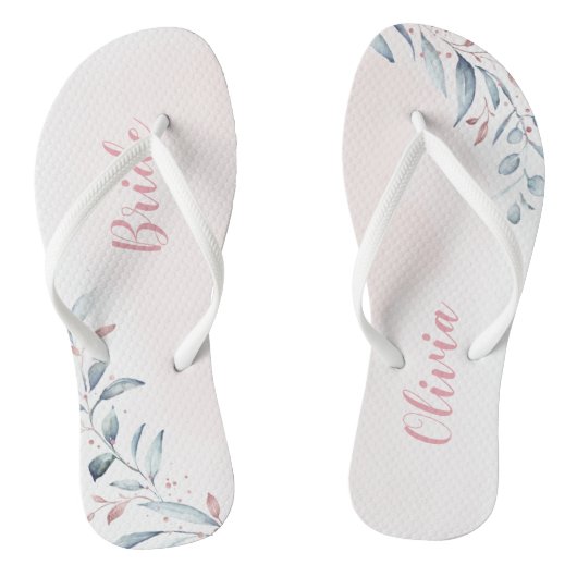 Tongs Rose Gold Dusty Blue Greenery mariée Flip Flops (Semelle)