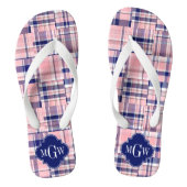 Tongs Rose, Marine Blue Preppwork Patchwork Madras Monog (Semelle)