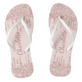 Tongs Rose or parties scintillant gouttes de nom script  (Semelle)