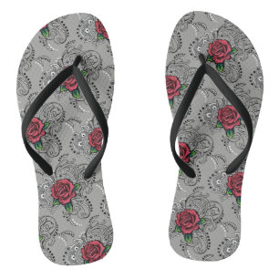 Tongs Rose rouge Paisley
