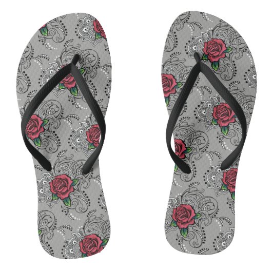 Tongs Rose rouge Paisley (Semelle)
