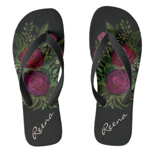 Tongs Roses aquarelle, sur un arrière - plan noir, aquar