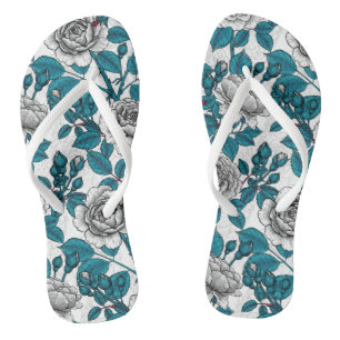 Tongs Roses blanches et coccinelles
